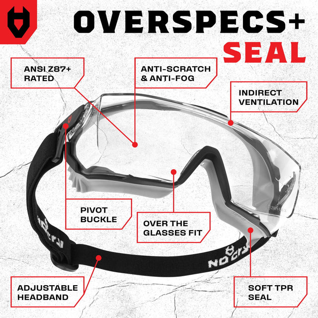 OverSpecs+ Seal Safety Goggles Over Glasses - NoCry -