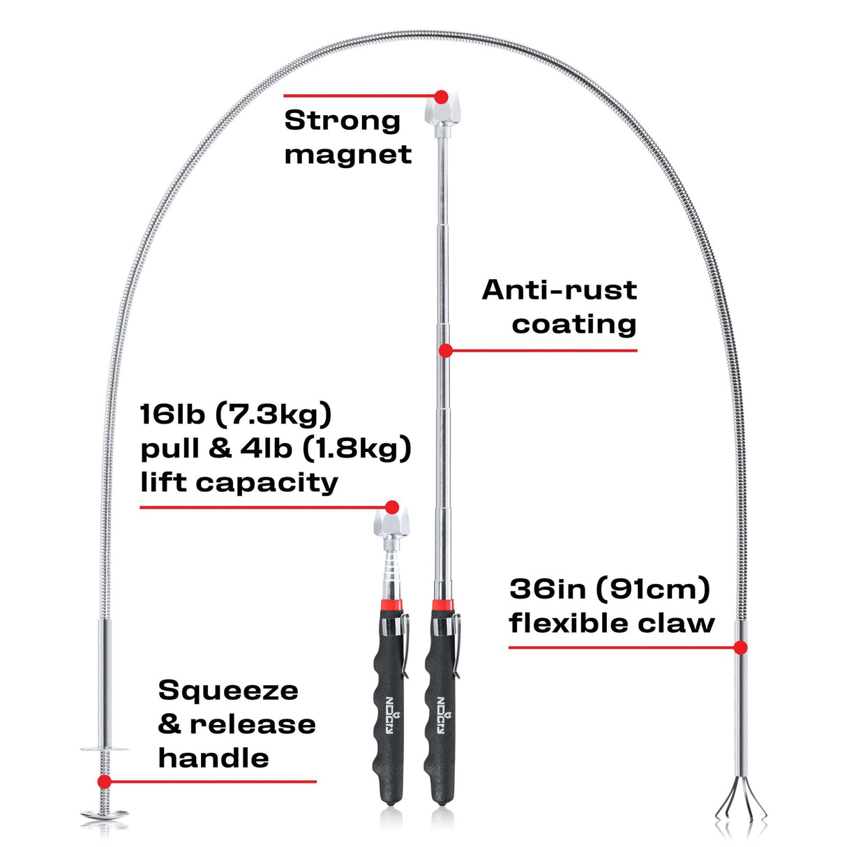 RetrieveDuo Flexible Claw Grabber and Extendable Telescoping Magnet - NoCry -