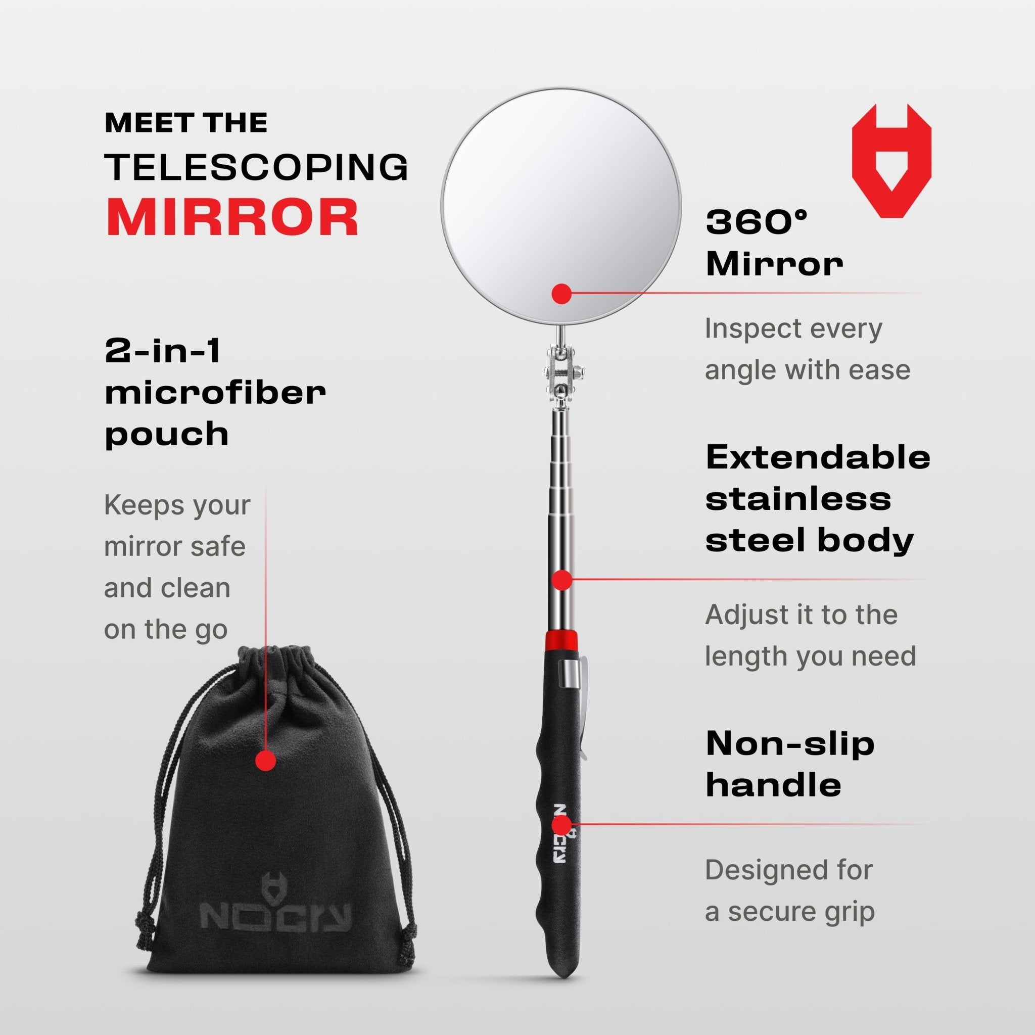 NoCry 360inspect Extendable Telescoping Inspection Mirror