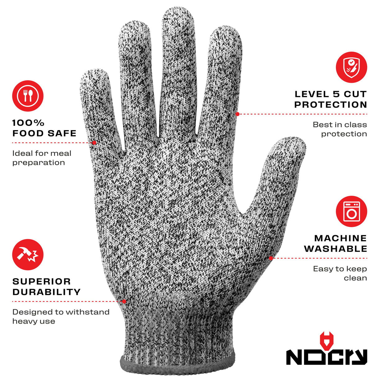 NoCry Premium Cut Resistant Gloves Food Grade — Level 5 Protection;  Ambidextrous; Machine Washable; Superior Comfort and Dexterity; Lightweight  Protective Gloves; Complimentary eBook – International Guild of Artisans &  Masters Inc.