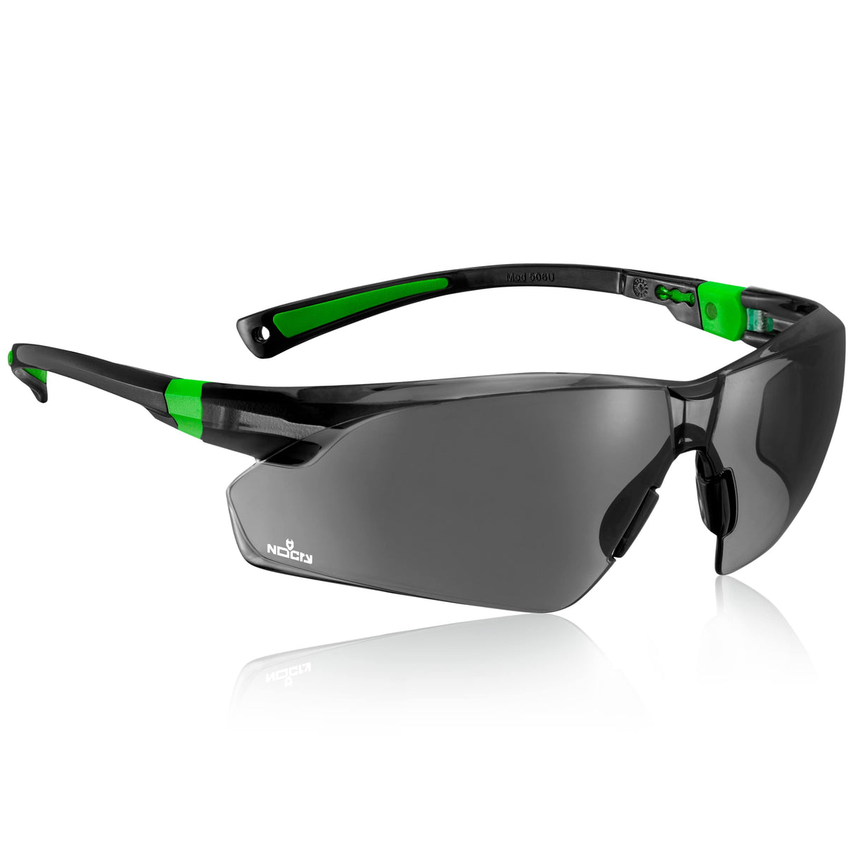 NoCry Work & Sports Safety Sunglasses - with Green Tinted Anti Scratch Wrap-Around Lenses, Non-Slip Grips, UV 400 Protection, Adjustable Fit, Blac