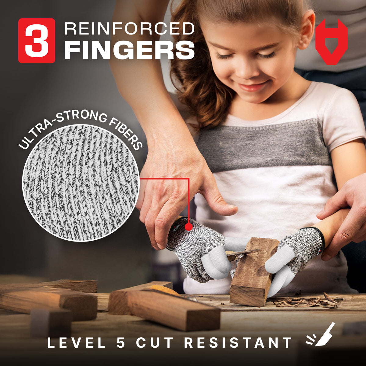 CutGuard+ Kids Reinforced Cut Resistant Gloves