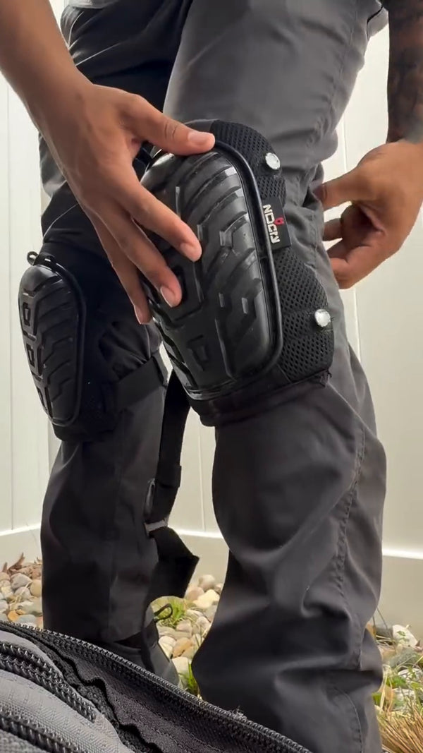 Marcus, tile, Atlanta: half-laid floor, the strap check at hour six. Paid collab, said in the caption.