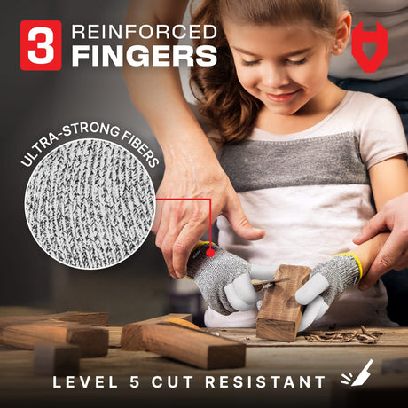 CutGuard+ Kids Reinforced Cut Resistant Gloves - NoCry - 