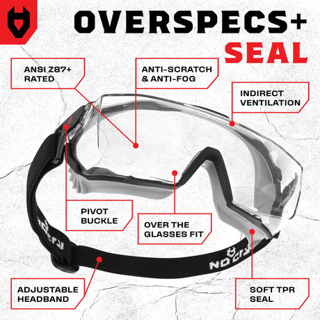 OverSpecs+ Seal Safety Goggles Over Glasses - NoCry - 