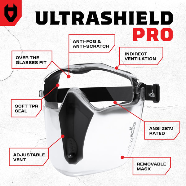 UltraShield Pro Anti - Fog Safety Goggles And Face Mask - NOCRY