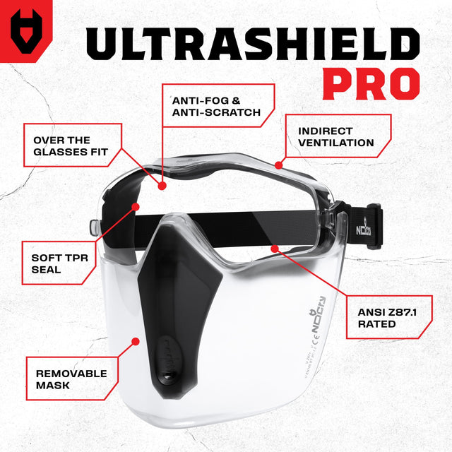 UltraShield Pro Anti - Fog Safety Goggles + Facemask - NoCry - 